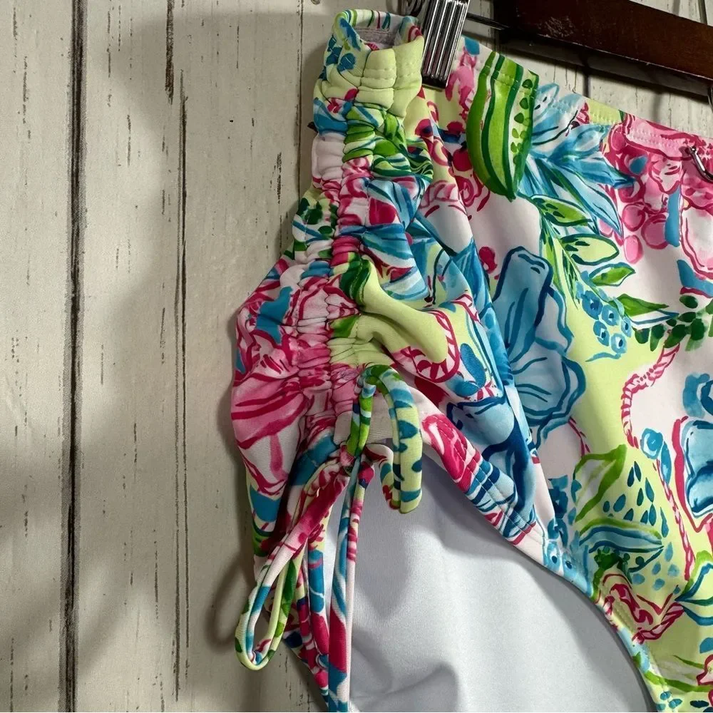 Stella Parker Womens Floral Ruched Bikini Botton High Rise Summer Beach Vibrant